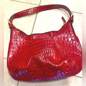 Red faux alligator purse